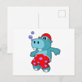 水着で泳ぐカバ ポストカード (正面/裏面)