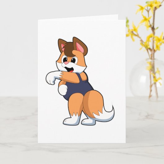 水着で泳ぐキツネ カード (黄色い花)