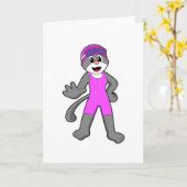 水着で泳ぐ猫 カード (黄色い花)