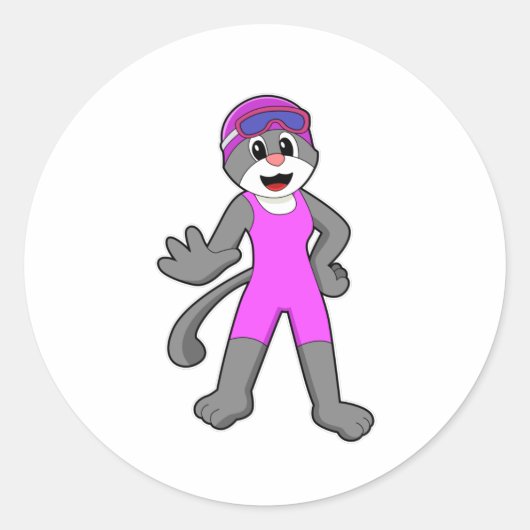 水着で泳ぐ猫 ラウンドシール (正面)