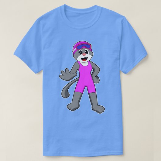 水着で泳ぐ猫 Tシャツ (デザイン正面)