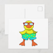 水着とサングラスのアヒル ポストカード (正面/裏面)