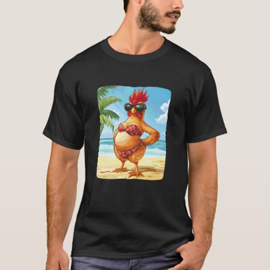 水着とビーチが好きな人のためのビキニの面白いニワトリ Tシャツ (正面)