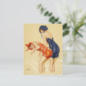 水着を着た2人の女性 – ヴィンテージピン留め ポストカード (スタンド正面)