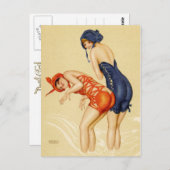 水着を着た2人の女性 – ヴィンテージピン留め ポストカード (正面/裏面)