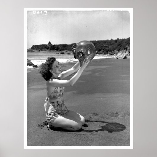 水着ガールオレゴンビーチヴィンテージ ポスター (正面)