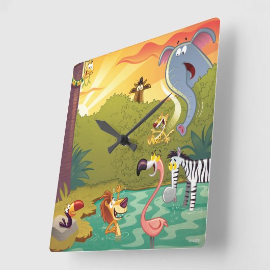 水穴での日没 スクエア壁時計 (傾斜)