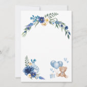 水空白の色花テディベア青バルーン 招待状 (正面)