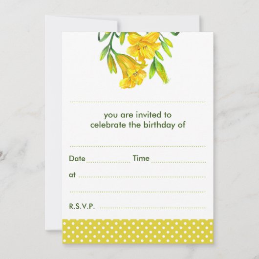 水空白の色黄色百合水玉模様 招待状 (正面)