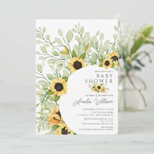 水素晴らし色ひまわり赤ちゃんシャワー 招待状 (スタンド正面)