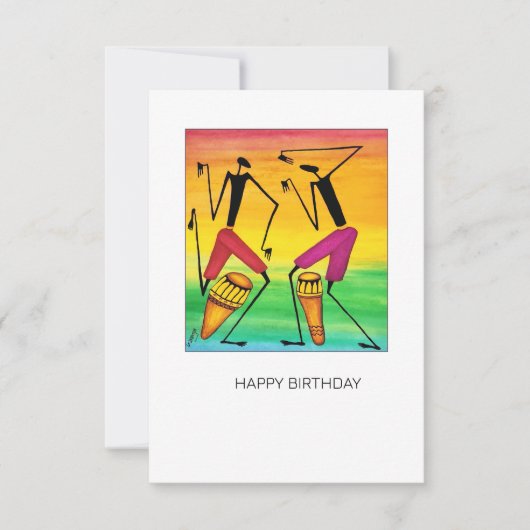 水素晴らし色アフリカドラミング誕生日カード (正面)