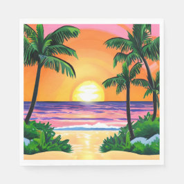 水素晴らし色ヤシの木サンセット スタンダードランチョンナプキン