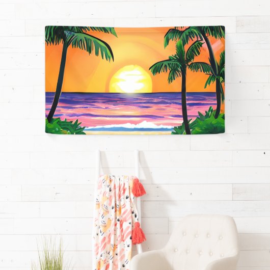 水素晴らし色ヤシの木サンセット 横断幕 (インサイチュ)