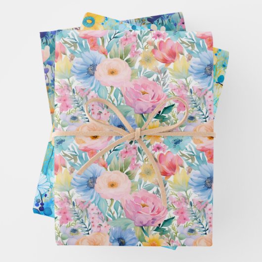 水素晴らし色数々の花柄 ラッピングペーパーシート (インサイチュ)