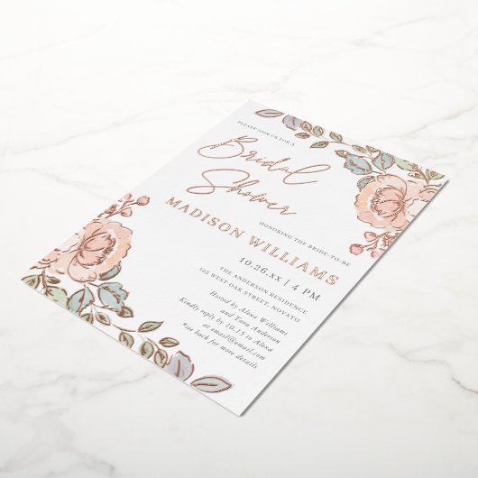 水素朴かわいらし色フローラブライダルシャワー 箔招待状 (回転した状態)