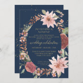 水素朴エレガント色の花ネイビーレッドピンク 招待状 (正面/裏面)
