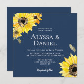 水素朴エレガント色ひまわりフローラ青 招待状 (正面/裏面)