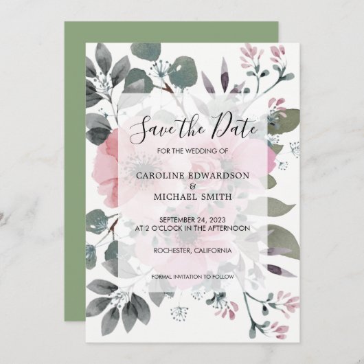 水素朴エレガント色フローラ保存日 招待状 (正面/裏面)