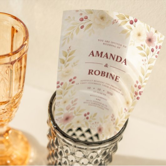 水素朴エレガント色フローラ結婚の誘導 招待状