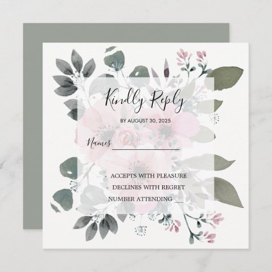 水素朴エレガント色フローラ結婚式RSVP 招待状 (正面/裏面)