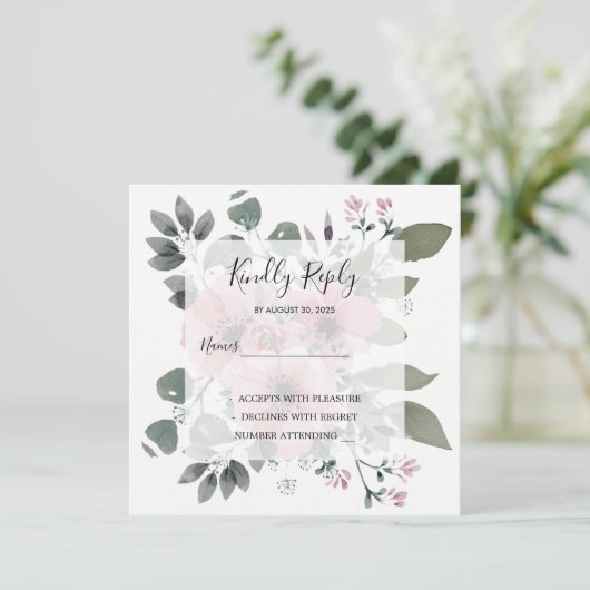 水素朴エレガント色フローラ結婚式RSVP 招待状 (スタンド正面)