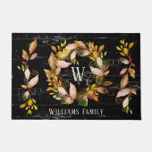 水素朴彩秋のリースファミリーブラック ドアマット (正面)