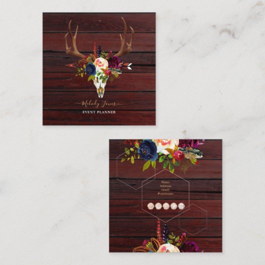 水素朴彩花、BOHOスカル+矢印 スクエア名刺 (正面/裏面)