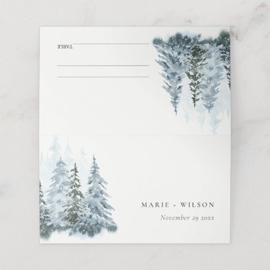 水素朴彩雪の冬の森パイン結婚ズ プレイスカード (外部開封)