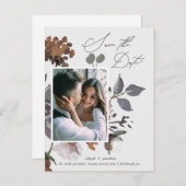 水素朴自然色のブーケ日付を保存 インビテーションポストカード (正面/裏面)