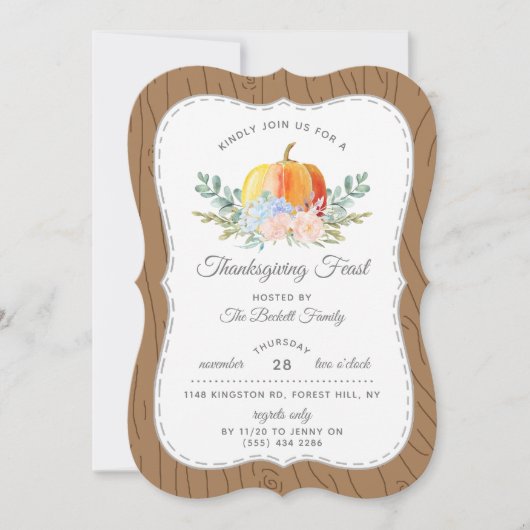 水素朴色かぼちゃ感謝祭ディナー 招待状 (正面)
