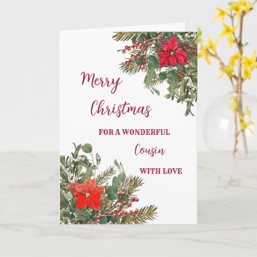 水素朴色のいとこのメリークリスマス カード (黄色い花)