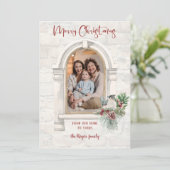 水素朴色のウィンドウとクリスマスフローラ写真 シーズンカード (スタンド正面)