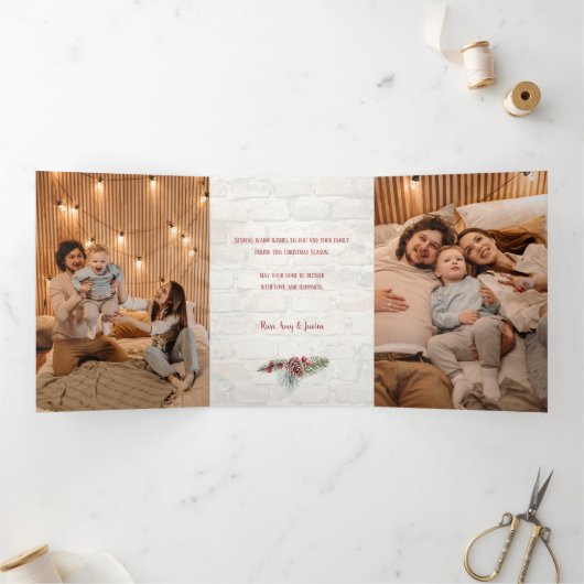 水素朴色のウィンドウとクリスマスフローラ写真 三つ折りカード (内部)