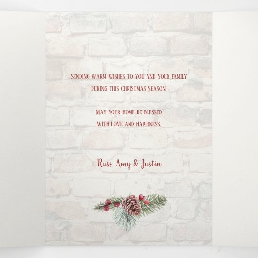 水素朴色のウィンドウとクリスマスフローラ写真 三つ折りカード (内部中)