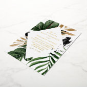 水素朴色のトロピカル葉の結婚フレーム 箔招待状 (回転した状態)