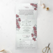 水素朴色のピンクのフローラすべて結婚の 三つ折り招待状 (内部)