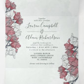 水素朴色のピンクのフローラすべて結婚の 三つ折り招待状 (内部中)
