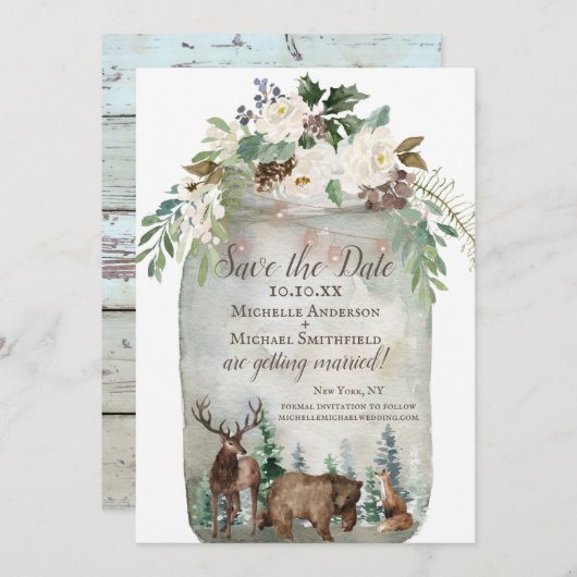 水素朴色のメイソンジャー日付を保存 セーブザデート (正面/裏面)