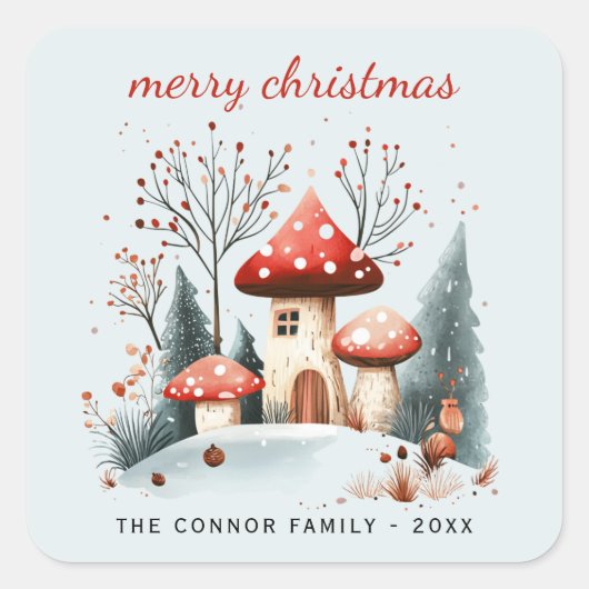 水素朴色の冬の森メリークリスマス スクエアシール (正面)