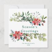 水素朴色の冬の緑と赤い花 シーズンカード (正面)