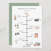 水素朴色の図解入りの、写真付きの結婚式のタイムライン プログラム (正面/裏面)