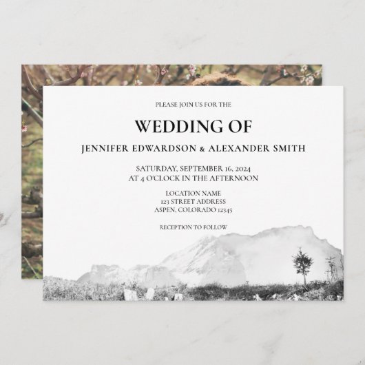 水素朴色の国の山の写真の結婚国 招待状 (正面/裏面)