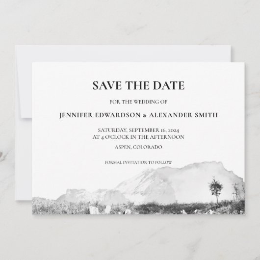 水素朴色の国の山の日付を保存 招待状 (正面)