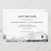 水素朴色の国の山の日付を保存 招待状 (正面/裏面)