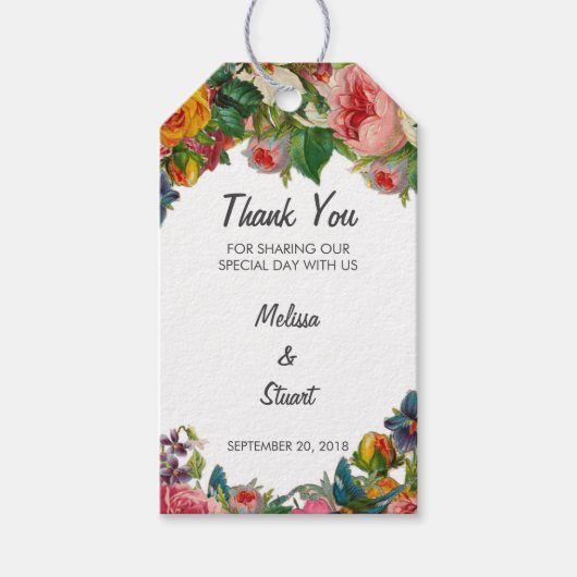 水素朴色の夏の花結婚の世話 ギフトタグ (正面)