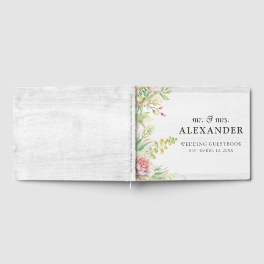 水素朴色の多肉性の砂漠のサボテン結婚ズ ゲストブック (全面)