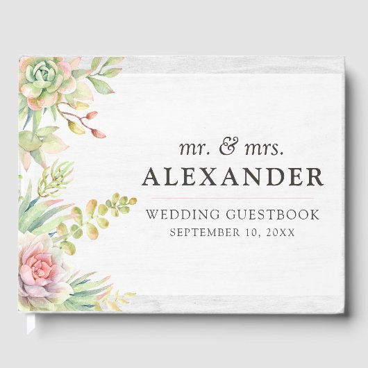 水素朴色の多肉性の砂漠のサボテン結婚ズ ゲストブック (正面)