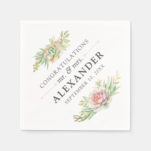 水素朴色の多肉性の砂漠のサボテン結婚ズ スタンダードカクテルナプキン (正面)