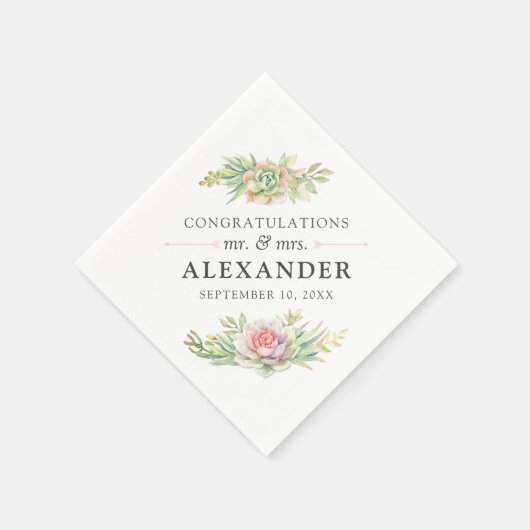 水素朴色の多肉性の砂漠のサボテン結婚ズ スタンダードカクテルナプキン (角)