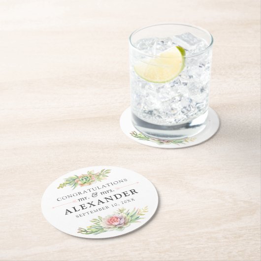 水素朴色の多肉性の砂漠のサボテン結婚ズ ラウンドペーパーコースター (インサイチュ)